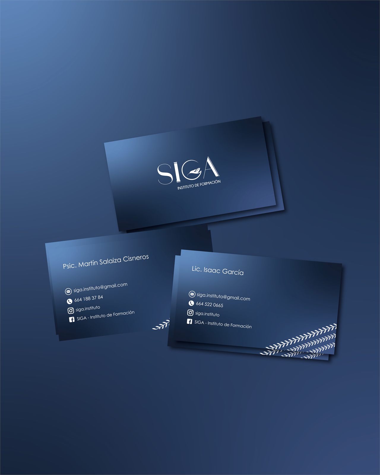 Tarjetas de presentación y logotipo de SIGA Instituto de Formación