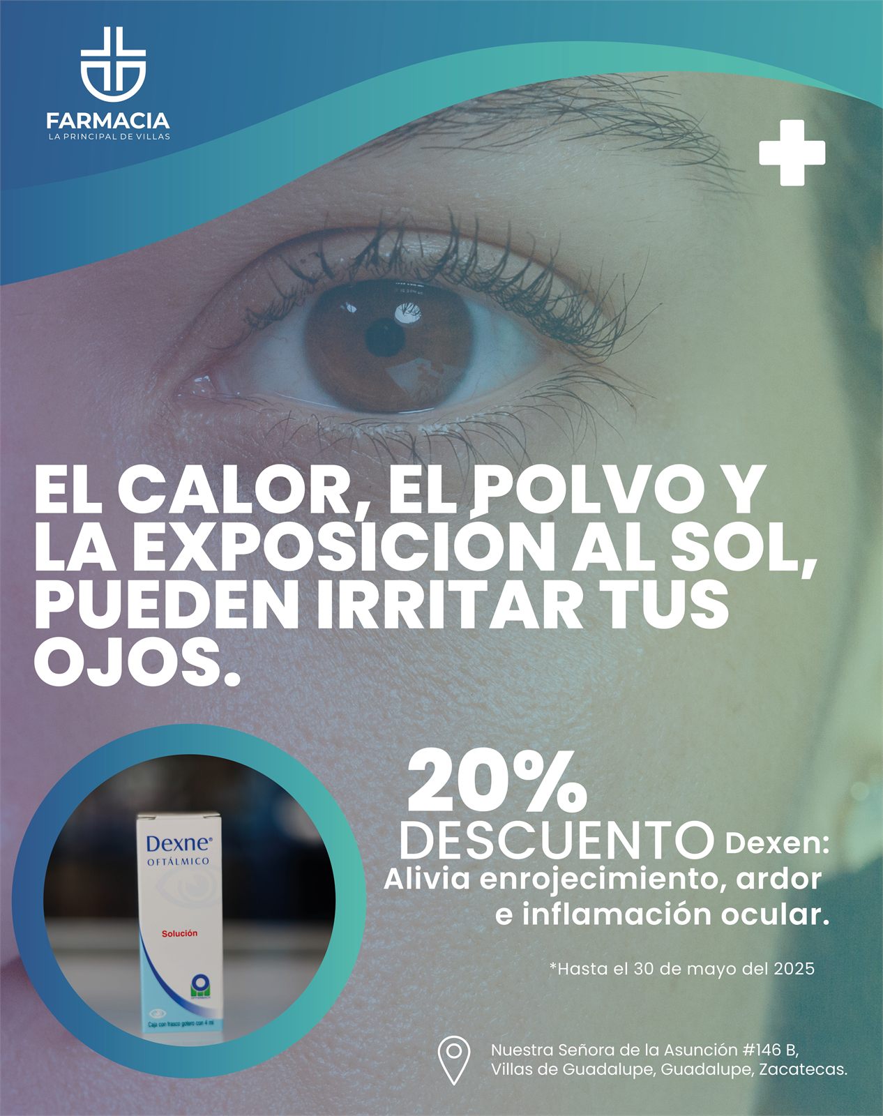 Promoción de gotas oftálmicas para la temporada de calor, para farmacia