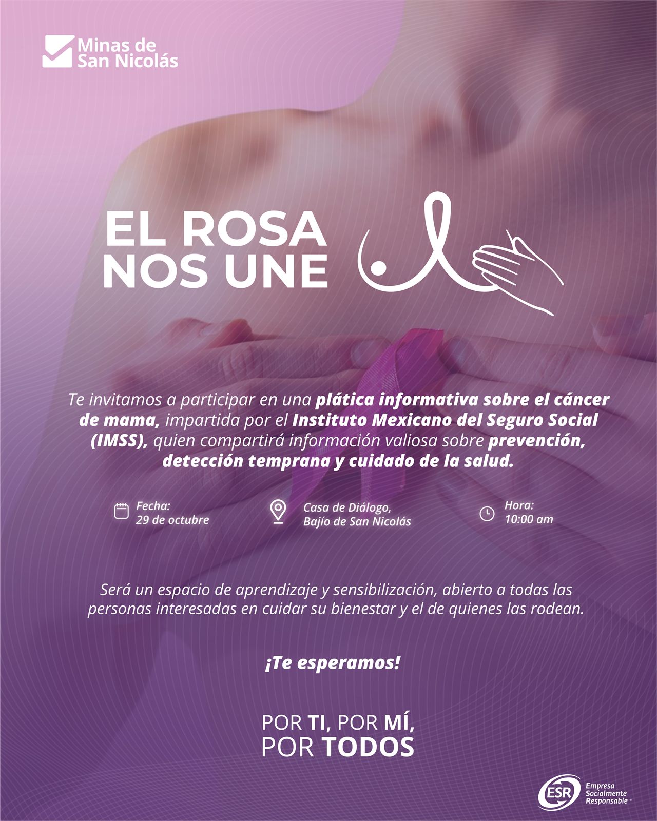 Invitación de Minas de San Nicolás a una plática informativa sobre cáncer de mama