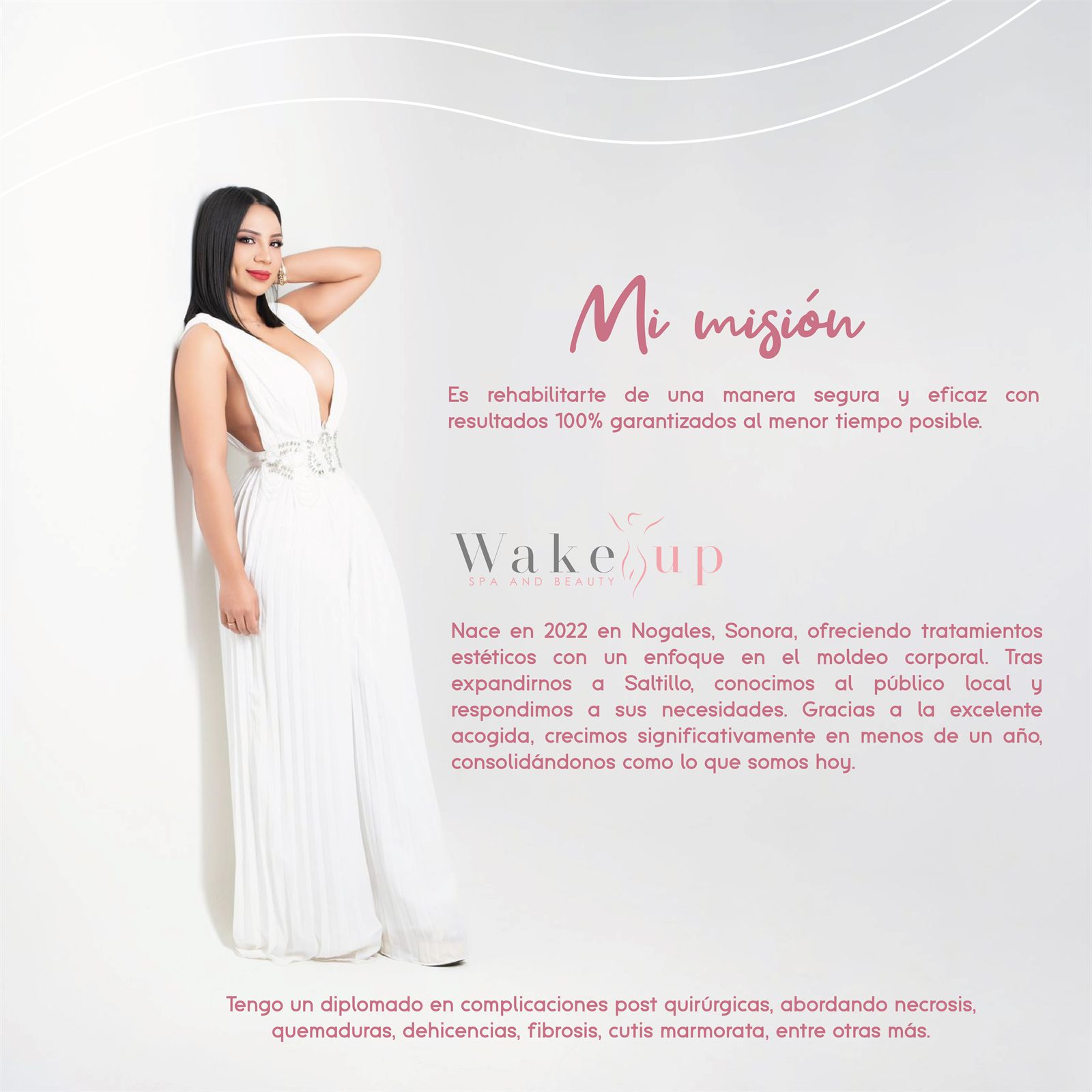 Misión de Wake Up Spa and Beauty con retrato de Frida Escalante
